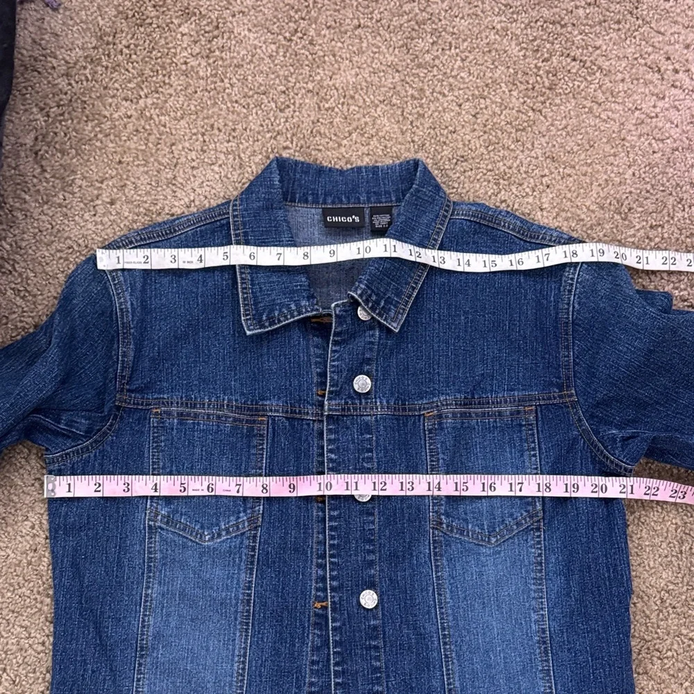 Chico's Dark Wash Blue Denim Button Up Classic Jacket